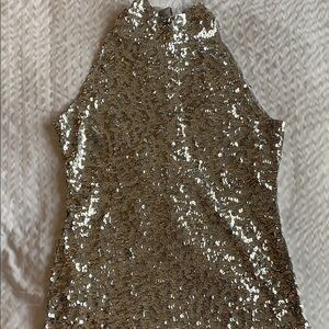 Silver Sequined Mandarin Collar Sleeveless Blouse